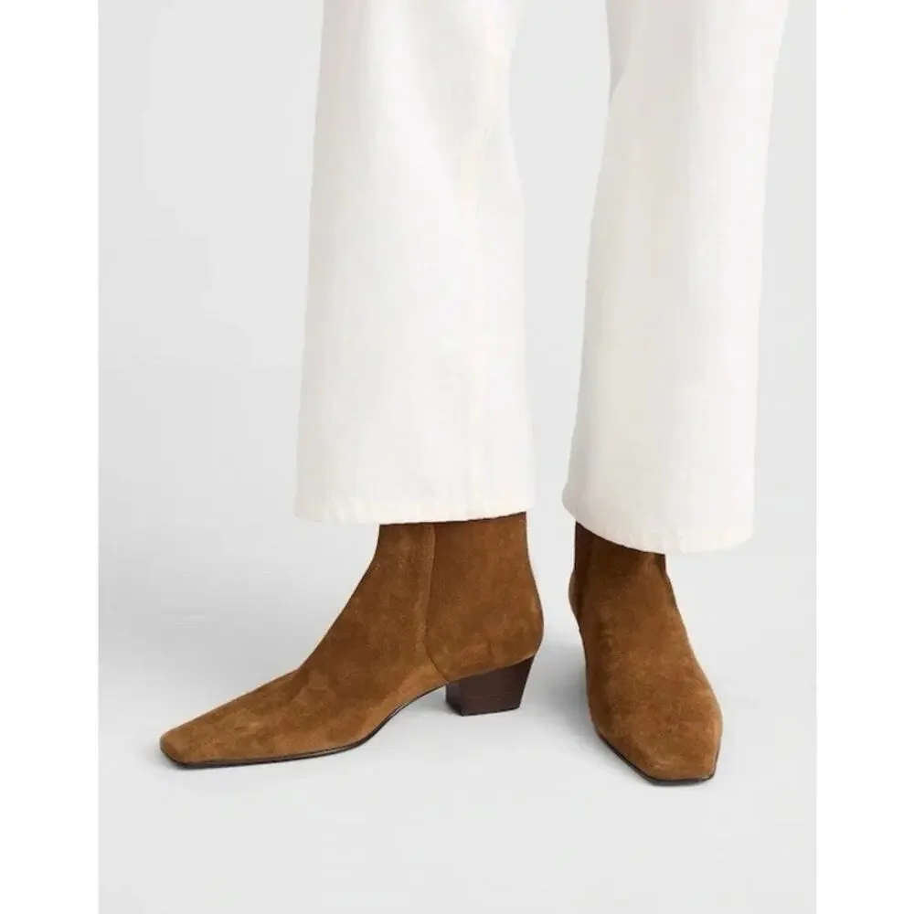 Madewell The Lexie Ankle Boot Square Toe Warm Chestnut Suede Leather Size 8 NWB